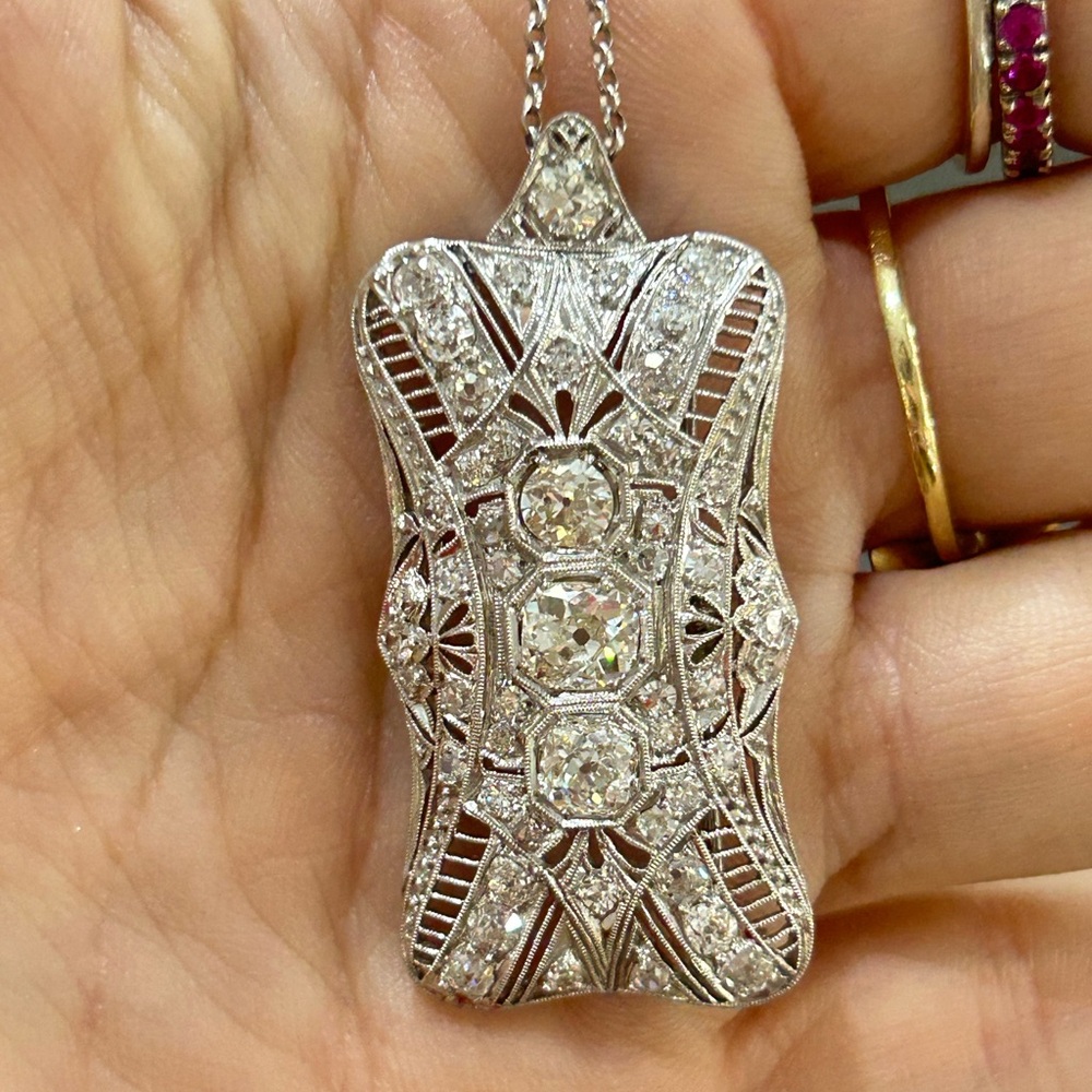 Antique Old Mine Cut Diamond Brooch And Pendent